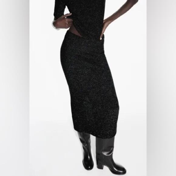 Zara JACQUARD BOUCLE MIDI SKIRT WITH SHINY THREAD - Picture 1 of 11